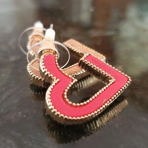 Open heart reversable earrings.  Bold  red & Lepord print.
